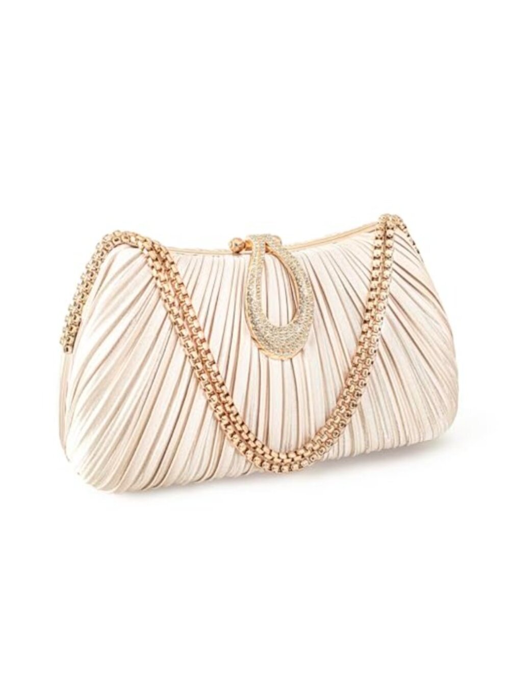 Pleated Satin Rhinestone Clutch Detachable Chain Crossbody Evening Bag